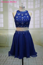 Королевское синее коктейльное платье из двух частей сексуальное с мелким бисером шифоновое вечернее платье платья vestido de festa curto 2024 - купить недорого