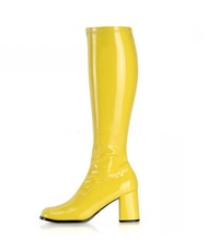 Women Winter Boots Yellow Shinny Leather Round Toe Square Heel Knee High Boots Women Low Heels Lady Motorcycle Ridding Boot 2024 - buy cheap