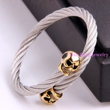 Cool Punk SilverGold Color Skull End Wire Cable Bracelets Bangles High Quality Titanium Steel New Fashion Men Jewelry 2024 - buy cheap