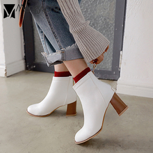 Solid High heels boots women metal ring zipper ankle booties leather plus size winter botas woman chunky shoes chelsea boots2020 2024 - buy cheap