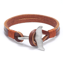 Charm Men Leather Bracelet Animal Whale Tail Brown Survival Leather Weaving Navy Style Bracelet For Man Male Women Jewelry Hope 2024 - buy cheap