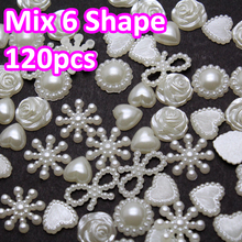 Mix 6 Shape 120pcs ABS Imitation beige Flower Half Round Pearls Rhinestone Flatback Beads For DIY Nail Art Stikcer Decoration 2024 - buy cheap