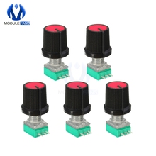 Potenciómetro rotativo B10K 10K, 6mm, 3 pines, 3 pines, 3 P, eje moleteado, lineal único tipo B ohm 10K con tapa, Kit electrónico DIY, 5 uds. 2024 - compra barato