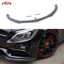 Classe C Fibra De Carbono Frente Lip Spoiler com Guarnições Laterais Tiras para Benz W205 C205 C63 C63s AMG Coupe Sedan 2015-2022 Bumper Guard 2024 - compre barato