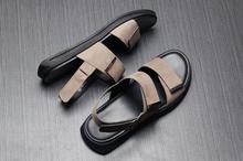 Men's sandals summer soft sole narrow band gladiator hook&loop male genuine leather casual shoes vocation beach flats sandal 2024 - buy cheap