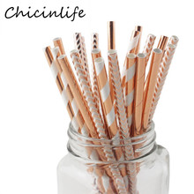 Chicinlife 25Pcs Rosegold Stripe Disposable Straws Kids Birthday Party Wedding Baby Shower Decorative Drinking Straws Supplies 2024 - buy cheap