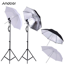 Andoer Photo Studio Umbrella Lighting Kit w/ 2m Light Stands + 45W 5500K Photo Lamp Bulb +83cm Soft Umbrella + Swivel Socket 2024 - buy cheap