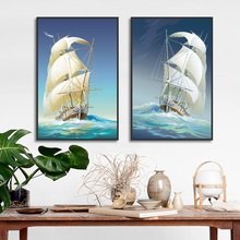 Pôster de arte para decoração, estilo nórdico, barco a vela, fotos de parede, tela de paisagem marítima, pintura para sala de estar, decoração moderna para casa, sem moldura 2024 - compre barato