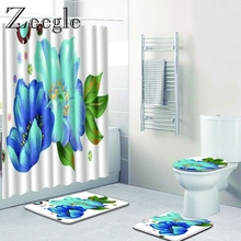 Zeegle 4pcs Floral Pattern Bath Mat Bathroom Anti-slip Mat Set Flannel Absorbent Toilet Seat Cover Rug Bathroom Accessories 2024 - buy cheap