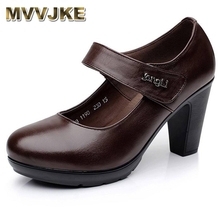 MVVJKE Spring Autumn Shoes Woman 100% Genuine Leather Women Pumps Lady Leather Round Toe Platform Shallow Mouth Shoes Size E158 2024 - buy cheap