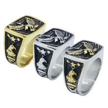 Drop Ship Motor Biker USA Star Eagle Ring 316L Stainless Steel Women Mens Golden Fashion Live To Ride Eagle Ring 2024 - buy cheap