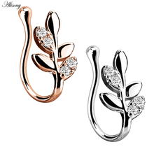 Alisouy 1PC Fake Septum Rings Copper Crystal Leaves False Nose Ring Earring Studs Women Ear Clip Non Piercing  Body Jewelry 2024 - buy cheap