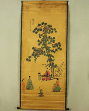 Antique painting traditional Chinese 3 people under a tree Listening to the Zither painting scroll painting,old paper painting 2024 - buy cheap