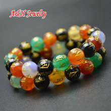 10mm Colorful Stone Sixth Mantra Carved Gold Color Mala Beads Prayer Buddhist Bracelets For Fashion Women Jewelry 10pc/lot 2024 - buy cheap