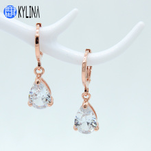 KYLINA 2019 clásico colorido gota de agua Zirconia pendientes colgantes 585 oro rosa moda auricular para mujer chica fiesta joyería 2024 - compra barato