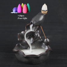 Lotus Fountain Incense Holder Burner Waterfall Backflow Home Decor Buddhist Aroma Censer for Tea house with 10 Incense Cones 2024 - buy cheap
