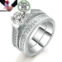 Hxomzj conjunto de anel de prata esterlina 925 rr219, conjunto para presente de casamento, para mulheres e homens, com zircônia aaa 2024 - compre barato