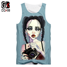 Unisex Bodybuilding Fitness Sleevless Tee Shirts New Harajuku Women/men's Cool Print Smoking Girl Tank Top Camera Vest Dropship 2024 - buy cheap