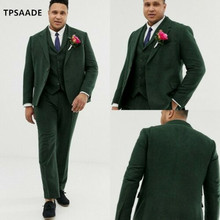 TPSAADE Olive Green Men Suits Slim Fit Wedding Groomsman for Man 3 Pcs Vest Pants Groom tuxedo 2024 - buy cheap