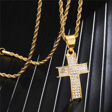 D & z brilhante iced out cz cruz colar para mulher de aço inoxidável religião crucifixo colares de moda 2019 2024 - compre barato