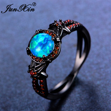 Junxin anel feminino de opala de fogo azul, anel de zircônia vermelha, laranja e preta, joia com preenchimento de ouro, anéis de casamento vintage para mulheres 2024 - compre barato