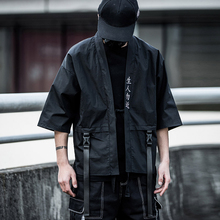 2019 Japanese Street Stranger Embroidery Shirts Japan Style Fashion Black White Hip Hop Cardigan For Men 2024 - buy cheap
