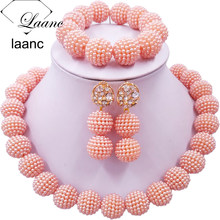 Laanc Peach African Beads Jewelry Set for Nigerian Wedding Simulated Pearl Necklace and Earrings SP1R004 2024 - buy cheap