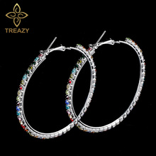 TREAZY Fashion Wedding Jewelry Multicolor Rhinestone Big Circle Earrings Silver Plated Crystal Women Hoop Earrings Prom Gifts 2024 - buy cheap