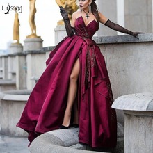 Vintage Burgundy Prom Dresses High Side Split Delicate Embroidery Beaded Lace A-line Prom Gowns Robe De Soiree Abendkleider 2024 - buy cheap