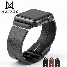 MAIKES-Correa de cuero con cera de aceite Vintage para Apple Watch, correa de 42mm, 38mm/44mm, 40mm, serie 4/3/2/1, pulsera negra iWatch 2024 - compra barato