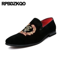 Embroidery Loafers Casual Black Velvet Mens Floral Embroided Slip On Cheap Large Size Rubber Pointed Toe Designer Flower Shoes 2024 - buy cheap