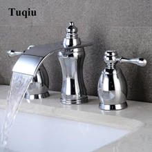 Basin Faucets Polished Chrome Brass  Bathroom Waterfall Widespread Sink Faucet Double Handle 3 Hole Bath basin mixer tap 2024 - buy cheap
