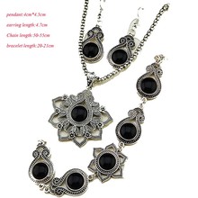 Ретро Новый стиль античное серебро черный натуральный камень ожерелье серьги браслет винтажный камень женский подарок A2108 2024 - купить недорого