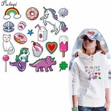 Pulaqi Small Iron On Applique Unicorn Doughnut Rainbow Clothes Stickers Heat Transfers For Children Gift Cute Decal Patches H 2024 - buy cheap