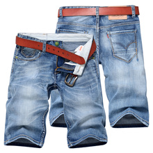 2016 Summer Men's Thin Hole Denim Shorts Slim Knee Length Elastic Cotton Casual Male Jeans Straight Short Pants Jeans for Man 2024 - buy cheap