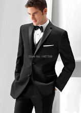 2016 Suits Custom Design Black Notch Lapel Groom Tuxedos Groomsmen Men Wedding Suits Prom Clothing (jacket+pants+vest+tie) 2024 - buy cheap