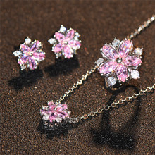 Conjunto de collar y pendientes con forma de copo de nieve para mujer, juego de joyas, pendientes, cadena, Color plateado, rosa, estilo coreano 2024 - compra barato