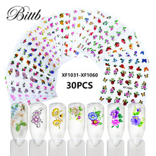 Bittb 30pcs Flower Nail Sticker Decals Floral Nail Art Stickers Tattoo Water Transfer Fingernails Decoration Manicure Tools 2024 - compre barato