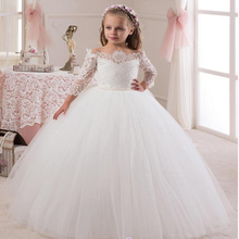Vintage Flower Girls Dresses For Weddings Party Lace Appliques Long Sleeve Tulle Little Kids First Holy Communion Dresses 2024 - buy cheap