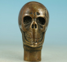 Asian Chinese Old Bronze Handmade Carved Skull Statue Walking Stick Head 2024 - buy cheap