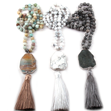 Fashion Bohemian Jewelry Gray/White Stone Knotted Stone Tassel Necklaces For Women Ethnic Necklace 2024 - buy cheap