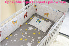 6PCS Baby Bedding Set 100% Cotton Crib Bumper juego de cama Baby Cot Sets Bed Around Protector (4bumpers+sheet+pillow cover) 2024 - buy cheap