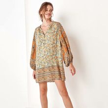 Long Sleeve Boho Women Floral Printed Short Mini Dress V Neck Vintage Plus Size Dresses Casual Ladies Vestidos Ropa Mujer M-2XL 2024 - buy cheap