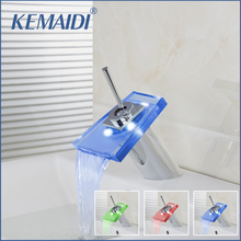 KEMAIDI-grifo LED para baño, grifería montada en cubierta de cromo, cascada, mezclador de lavabo 2024 - compra barato