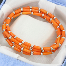 Pulseiras fashion cor laranja natural coral, tubo com 3*7mm, 4 fileiras e 2 fileiras, corrente longa multicamadas, joia com fecho magnético b2792 2024 - compre barato