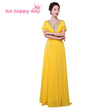 women plus size v neck dress for bridesmaid chiffon tank brides maid floor length dresses 2020 yellow of wedding long H4160 2024 - buy cheap