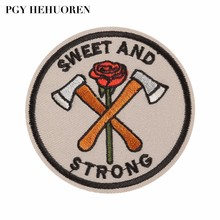 PGY 1PCS Axe rose Punk Embroidered  Badge Patches Diy Decor for Clothing Stickers Iron On Clothes T-shirt Coat Bag Appliques 2024 - buy cheap
