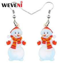 WEVENI-pendientes acrílicos con forma de muñeco de nieve para Navidad, joyería colgante para fiesta de Navidad de Año Nuevo para mujeres, aretes para chicas, venta al por mayor, Natal 2019 2024 - compra barato