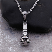 HaoYi Microphone Pendant Necklace For Men Stainless Steel Hip-hop Rock Music Lover Jewelry 2024 - buy cheap