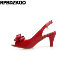 Red Round Toe Pumps Crossdresser Shoes Plus Size 4 34 Sandals Women 11 43 Bow Peep Slingback 33 Block High Heels Strap 10 42 2024 - buy cheap